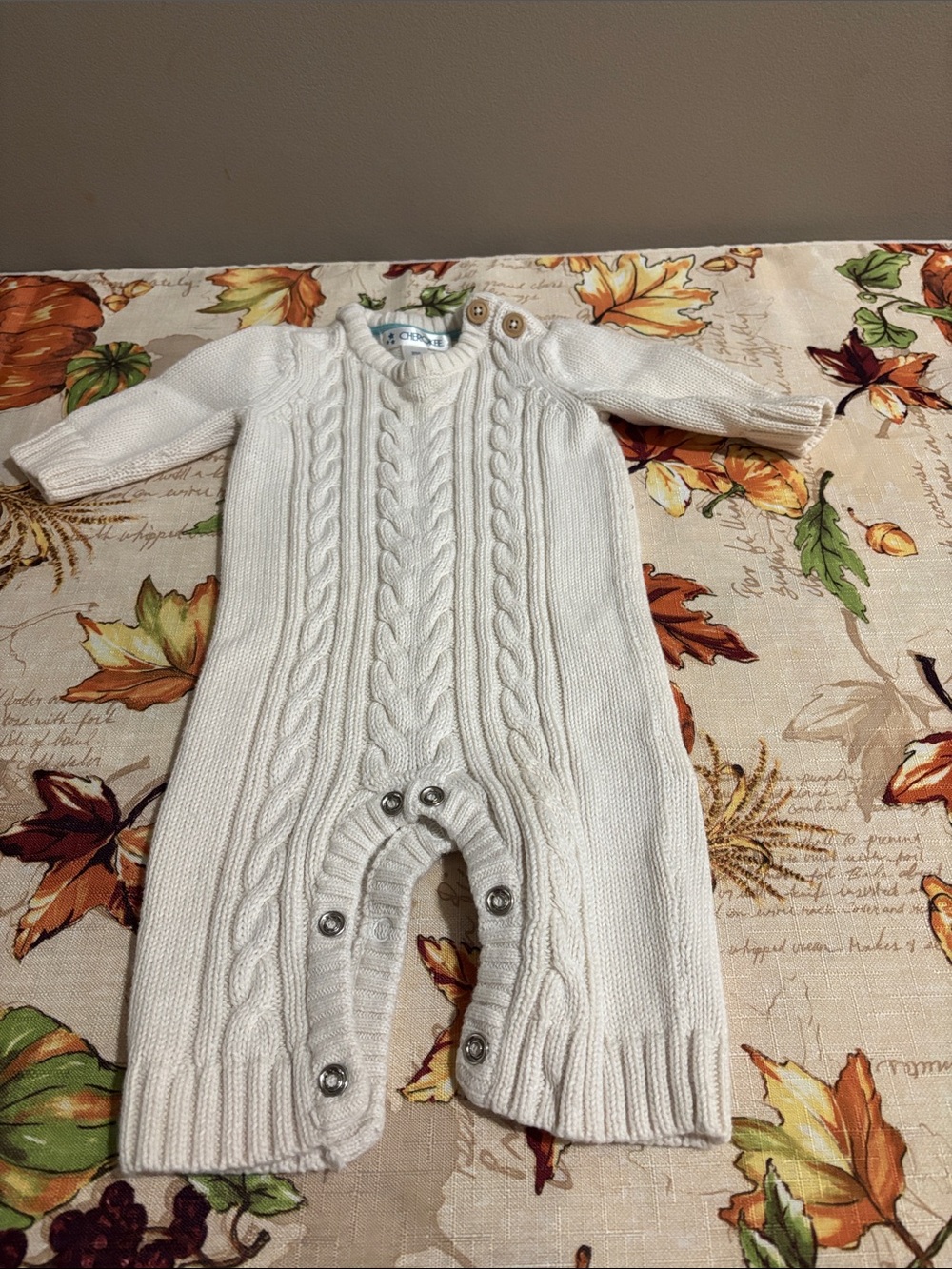 Cherokee Cream Cable Knit Baby One-Piece